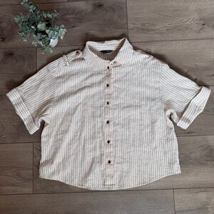 Zara Beige White Gold Striped Casual Button-Down Shirt Size Small